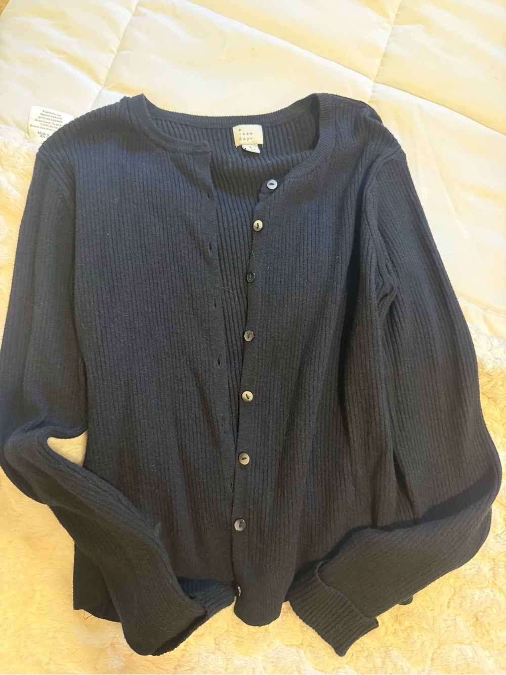 a new day Black Ribbed Button-Front Women's Cardigan